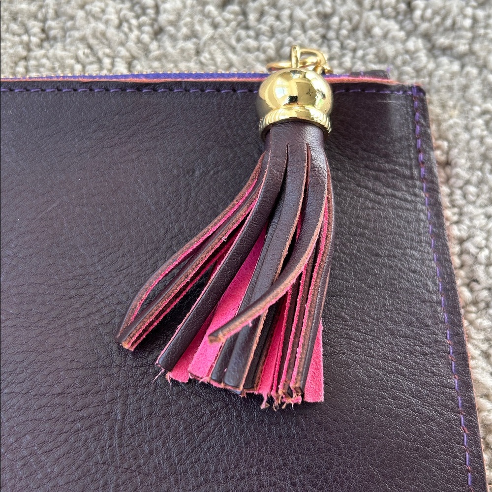 Terrida Genuine Calf Leather Folded Clutch Travel Bag Plum Pink Interior Purse - Picture 3 of 12